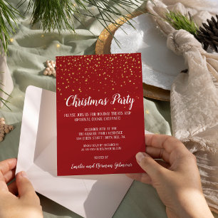 Invitation En Aluminium Minimaliste Moderne Rouge Fête de Noël Or 