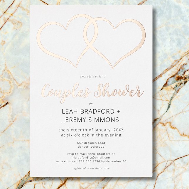 Invitation En Aluminium Minimum Deux Coeurs Noir Blanc Couples Douche (Minimal Two Hearts Black White Couples Shower Foil Invitation)