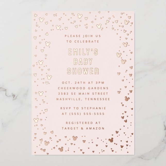 Invitation En Aluminium Minnie Souris Confetti Baby shower fille (Recto)