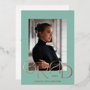 Invitation En Aluminium Mint Green Art Déco Tyopgraphie Graduate Photo 202