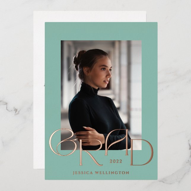 Invitation En Aluminium Mint Green Art Déco Tyopgraphie Graduate Photo 202 (Recto/Verso)