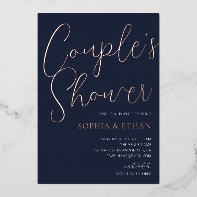 Invitation En Aluminium Minuscule Écriture Chic Marine Couples Bleus Douch (Recto)