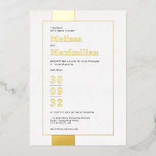 Invitation En Aluminium Minuscule noir blanc or simple mariage gras
