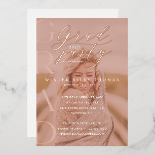Invitation En Aluminium Minuscule Pink Photo Grad Party Moderne Calligraph