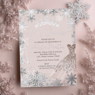 Invitation En Aluminium Mis Quince Blush Hiver Flocon de Neige Quinceanera