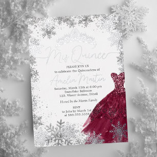 Invitation En Aluminium Mis Quince Snowflake Bourgogne Quinceanera