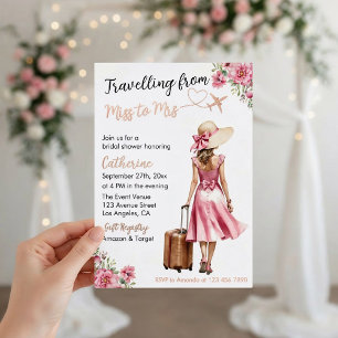 Invitation En Aluminium Miss To Mrs Travel Robe Rose Mariage Enterrement d