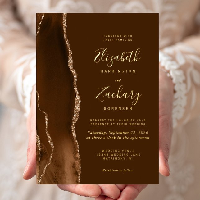 Invitation En Aluminium Mocha Gold Agate Brown Mariage (Créateur téléchargé)