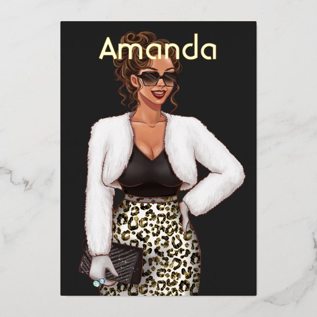 Invitation En Aluminium Mode Léopard Noir fête d'anniversaire Foil Invitat (Recto)