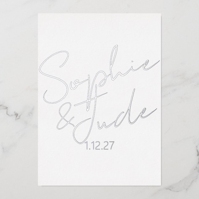 Invitation En Aluminium Modèle Mariage moderne Silver (Recto)