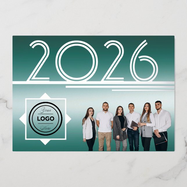 Invitation En Aluminium Modern 2026 New Year Logo Photo Greeting Card (Recto)