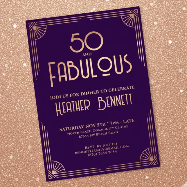 Invitation En Aluminium Modern Art Deco 50 and Fabulous Birthday  (Créateur téléchargé)