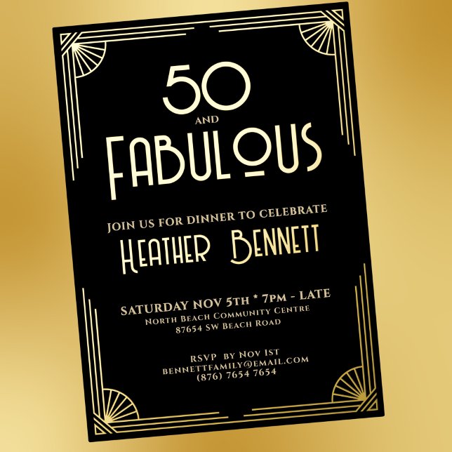Invitation En Aluminium Modern Art Deco 50 and Fabulous Birthday  (Créateur téléchargé)