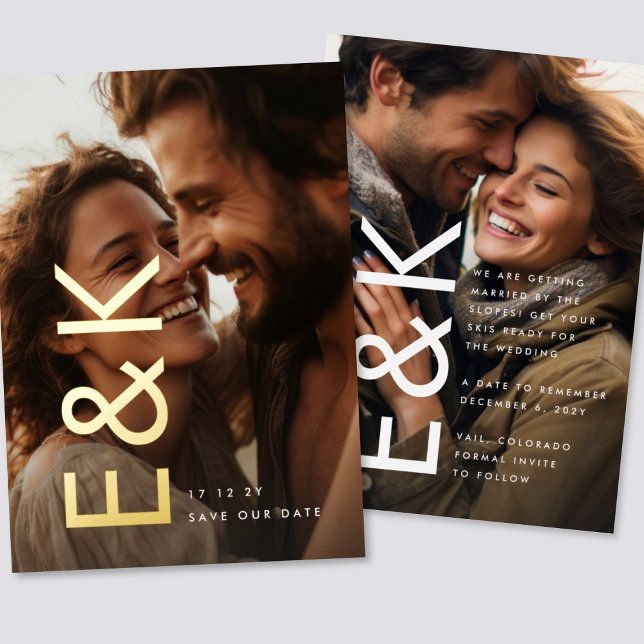 Invitation En Aluminium Modern BOLD Gold 2 Monogramme photo Enregistrer la (Créateur téléchargé)