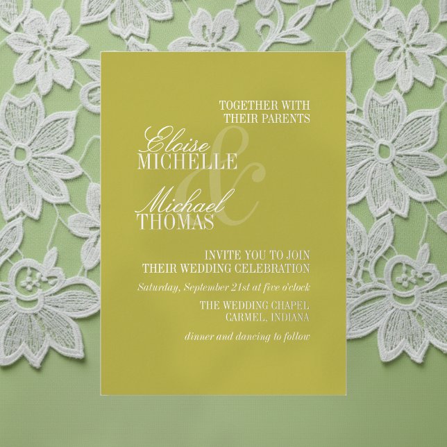 Invitation En Aluminium Modern Chartreuse Script Formal Wedding (Invite guest to your big day with this Modern Script Citrus Green Formal Wedding Foil Invitation! )