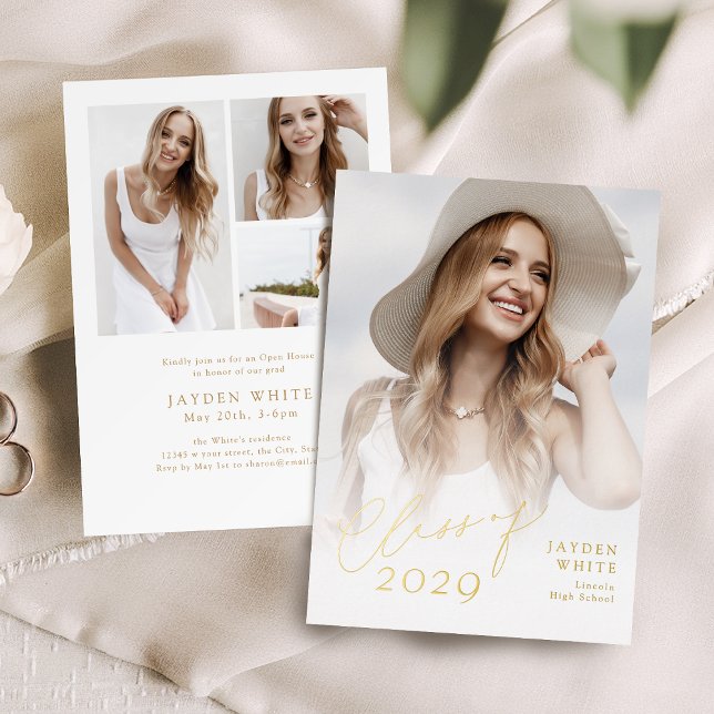 Invitation En Aluminium Modern Chic Script Class of 2025 Photo Graduation (Modern Chic Script Class of 2025 Photo Graduation Foil Invitation)