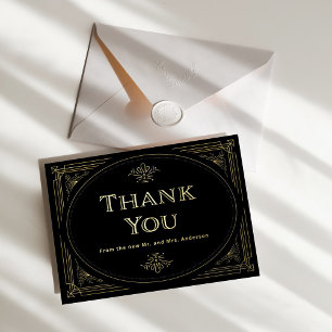 Invitation En Aluminium Modern Deco   Élégant Remerciement Noir et Or