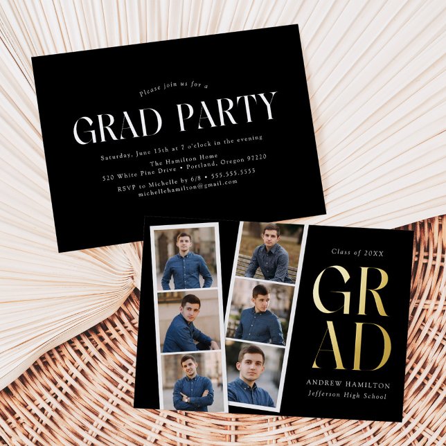 Invitation En Aluminium Modern Filmstrip Black 6 Photo Graduation Party (Créateur téléchargé)