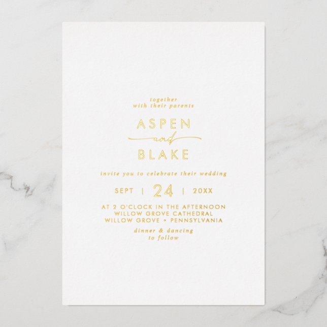 Invitation En Aluminium Modern Gold Foil Script Casual Wedding (Recto)