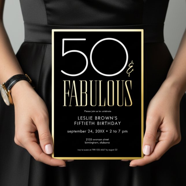 Invitation En Aluminium Modern Minimal Black Fifty & Fabulous Birthday (Créateur téléchargé)