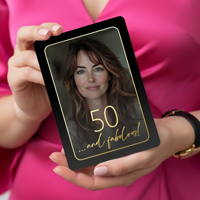 Invitation En Aluminium Modern Minimal Fifty Fabulous Photo Black Birthday (Créateur téléchargé)