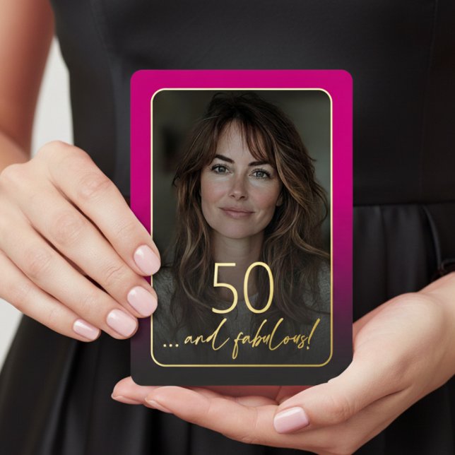 Invitation En Aluminium Modern Minimal Fifty Fabulous Photo Pink Birthday (Créateur téléchargé)