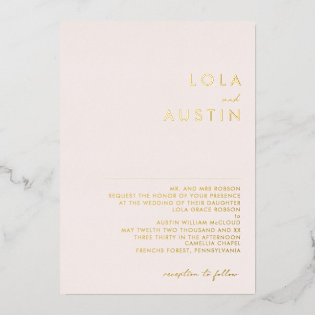 Invitation En Aluminium Modern Minimal Gold Blush Traditional Wedding Real (Recto)