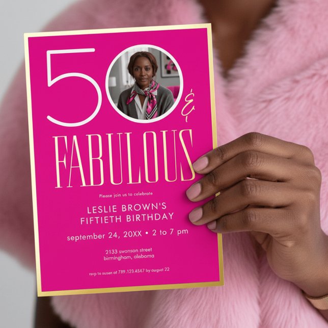 Invitation En Aluminium Modern Minimal Pink Fifty Fabulous Photo Birthday (Créateur téléchargé)