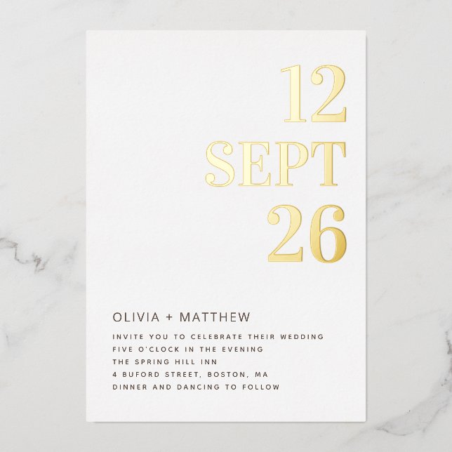 Invitation En Aluminium Modern Minimalist Gold Wedding | Clean Photo (Recto)