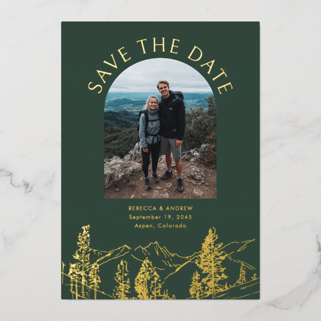 Invitation En Aluminium Modern Mountain Outdoors Wedding Save The Date (Recto)
