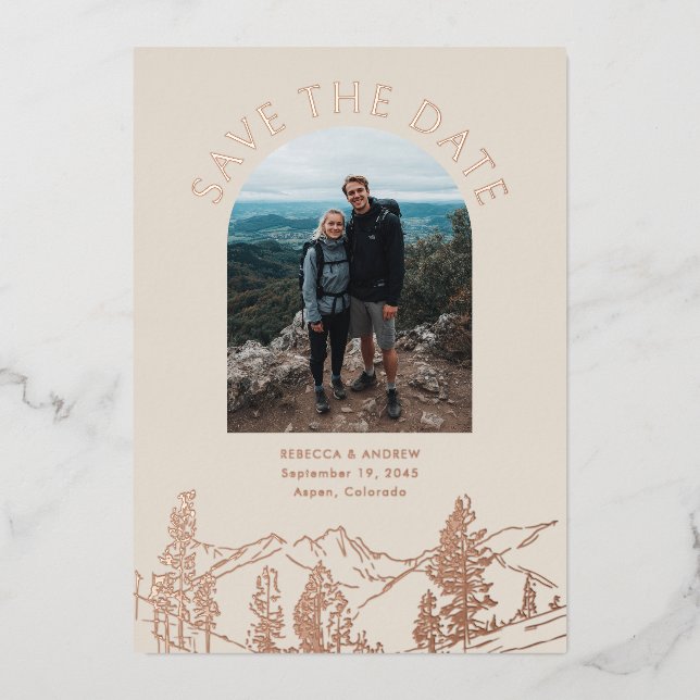 Invitation En Aluminium Modern Mountain Outdoors Wedding Save The Date (Recto)