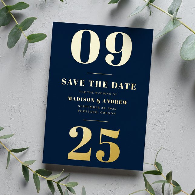 Invitation En Aluminium Modern Navy et Gold Bold Date Enregistrer la date (Créateur téléchargé)