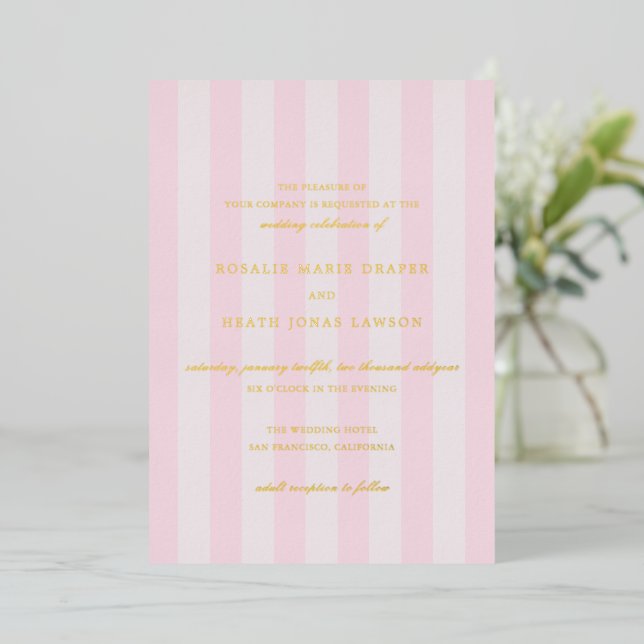 Invitation En Aluminium Modern Pink Stripes Elegant Wedding (Debout devant)