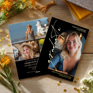 Invitation En Aluminium Modern Script gold graduate photo graduation