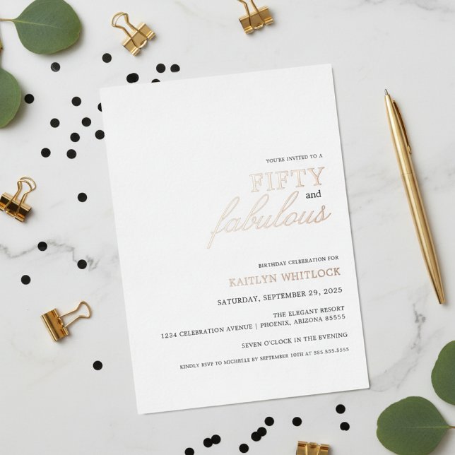 Invitation En Aluminium Modern Simple Black 50 and Fabulous Birthday Party (modern elegant typography fifty and fabulous 50th birthday party invitation foil invites for girly)