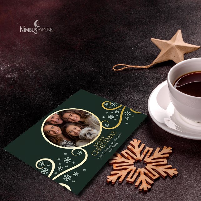 Invitation En Aluminium Modern Snowflake Real Foil Holiday Photo Card  (Créateur téléchargé)