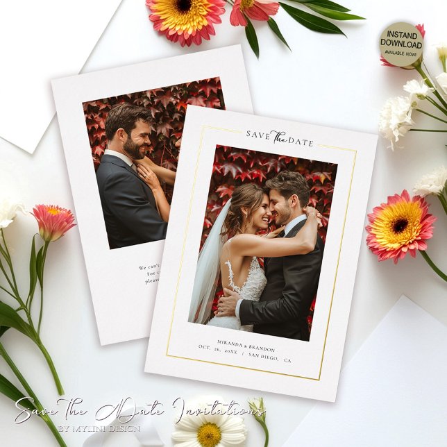 Invitation En Aluminium Modern White Elegant Photo Wedding Save the Date (Créateur téléchargé)