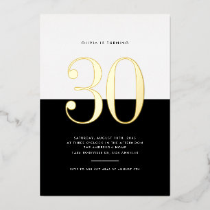 Invitation En Aluminium Moderne 30 ans Anniversaire Noir et Blanc Feuille