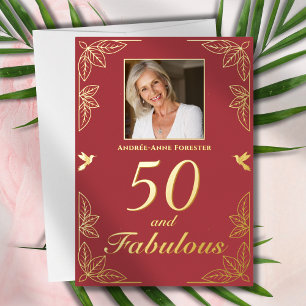 Invitation En Aluminium Moderne 50 Fabuleux Anniversaire Photo Rouge Or