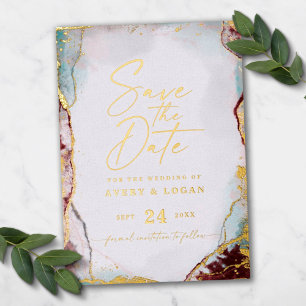 Invitation En Aluminium Moderne Abstrait Vin Rouge Save the Date Or Réel