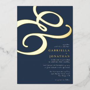 Invitation En Aluminium Moderne Ampersand Marine Blue Mariage Gold