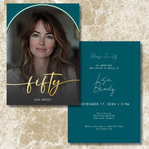 Invitation En Aluminium Moderne Anniversaire des Cinquante Ans Arc Turquoi