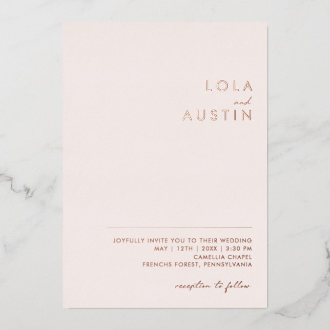 Invitation En Aluminium Moderne | Blush Et Rose Gold Décontracté Mariage R (Recto)