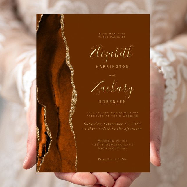 Invitation En Aluminium Moderne Burnt Orange Agate Brown Mariage (Créateur téléchargé)