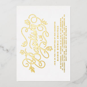 Invitation En Aluminium Moderne Calligraphie Feuillage Lettres Baptême