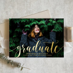 Invitation En Aluminium Moderne Calligraphie Photo Graduation Gold
