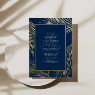 Invitation En Aluminium Moderne Chic Plage Palm & RSVP QR Code Mariage Or