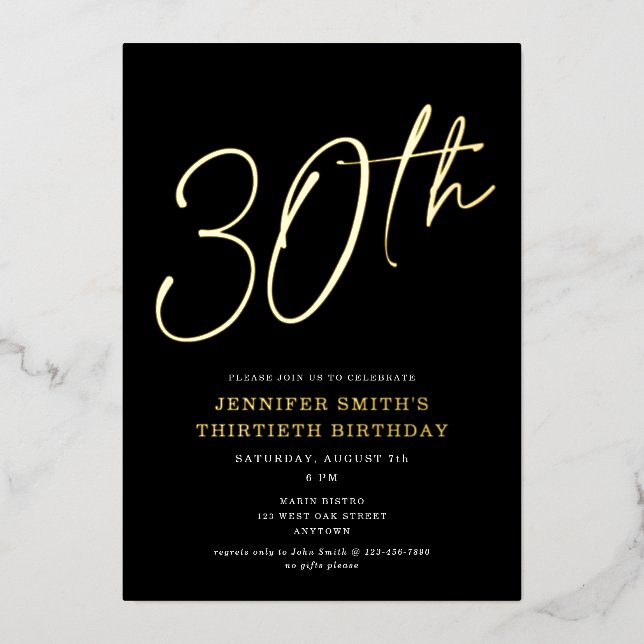 Invitation En Aluminium Moderne Chic Script trentième 30ème anniversaire f (Recto)