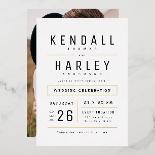 Invitation En Aluminium Moderne Chic Simple Typographie Mariage photo