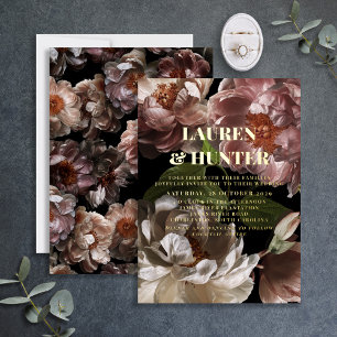 Invitation En Aluminium Moderne Dark Moody Rose Botanique Mariage Or